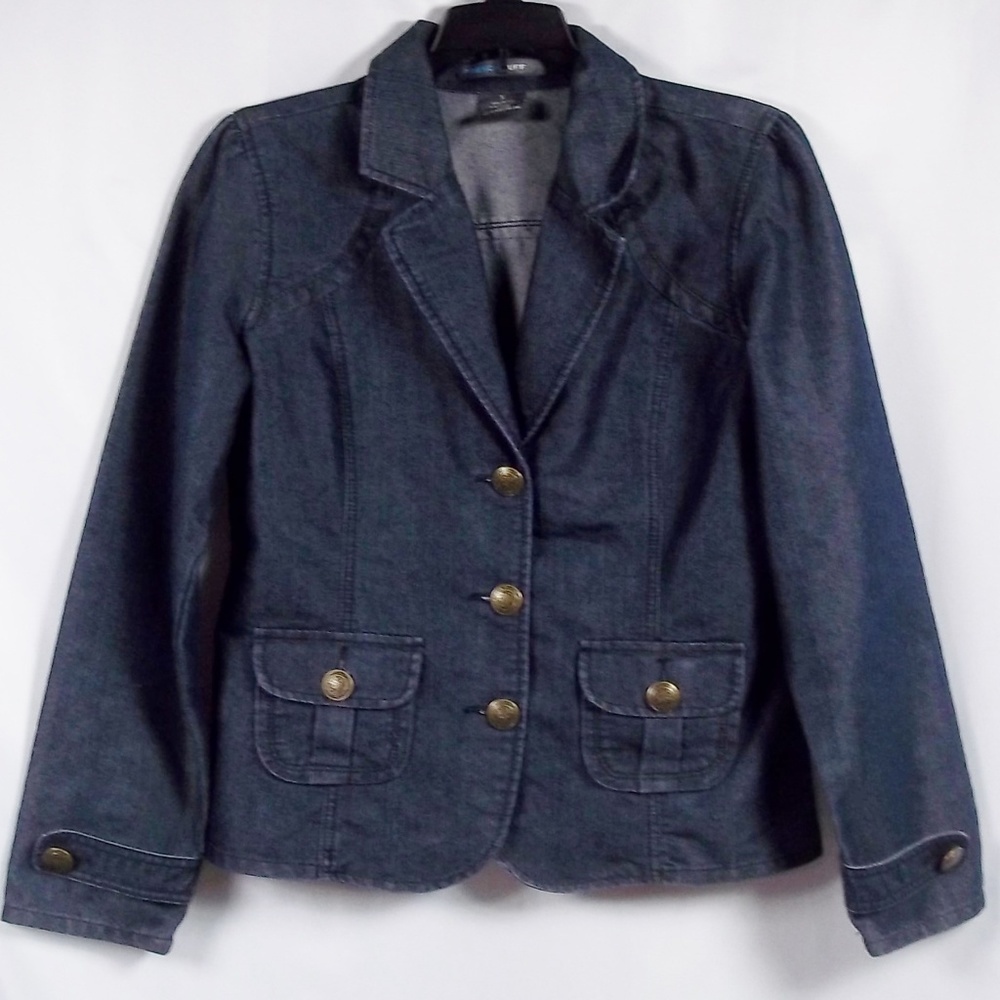 French Cuff Dark Wash Denim Blazer Jean Jacket